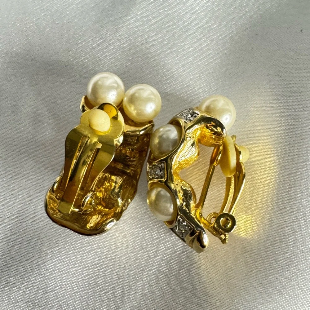 Vintage Gold Rhinestone Hoops - Picture 2 of 2